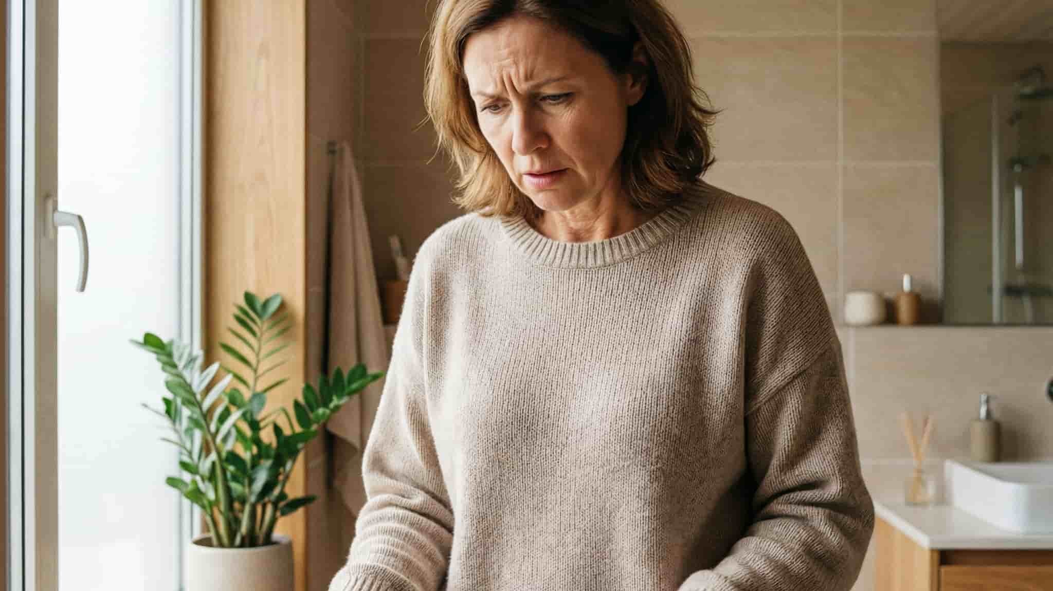 Femme frustree sur une balance - erreurs courantes qui sabotent la perte de poids