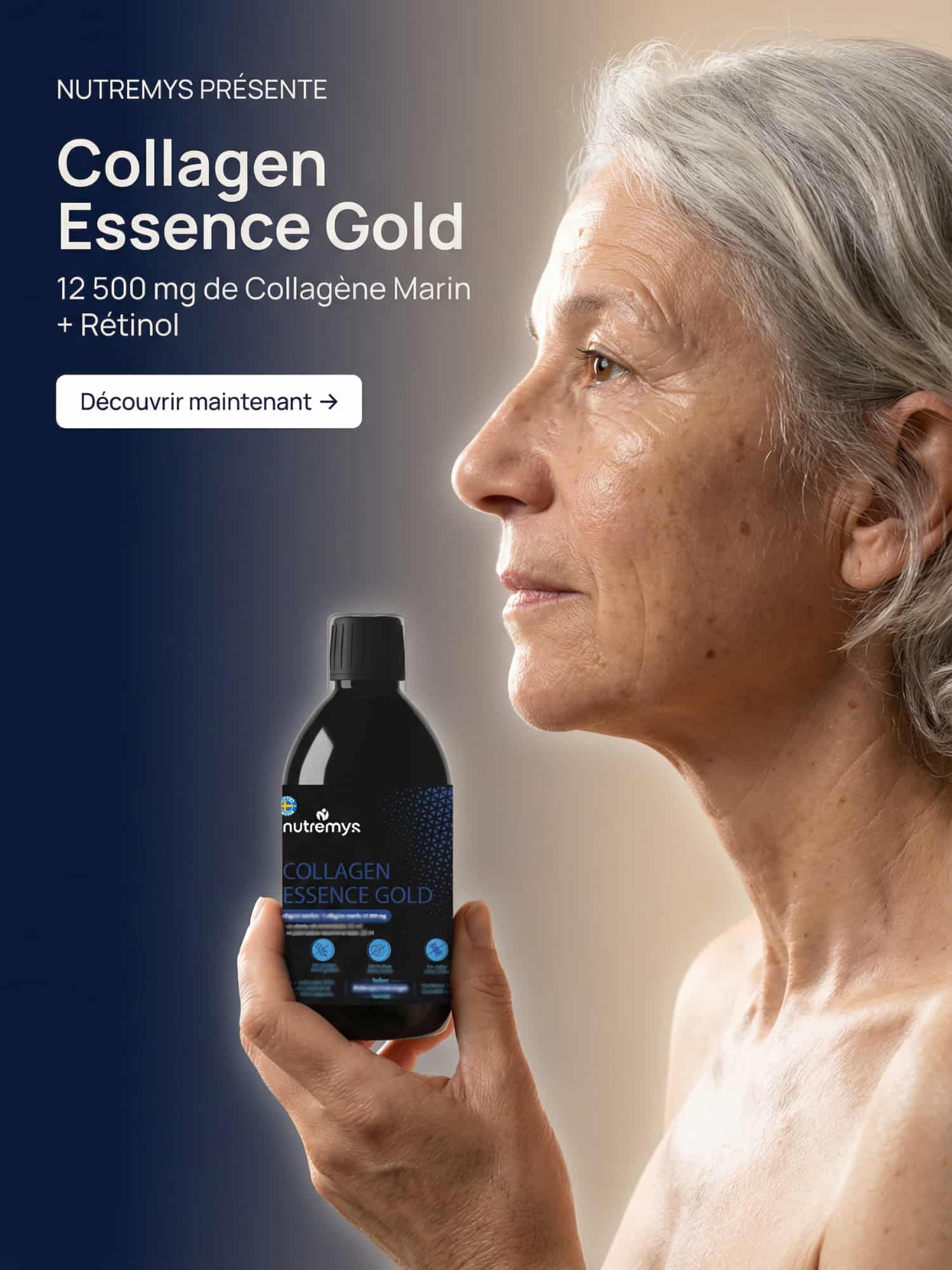 Collagen Essence Gold – Formule Anti-Âge Ultime (Collagène Marin 12 500 mg & Rétinol) Nutremys