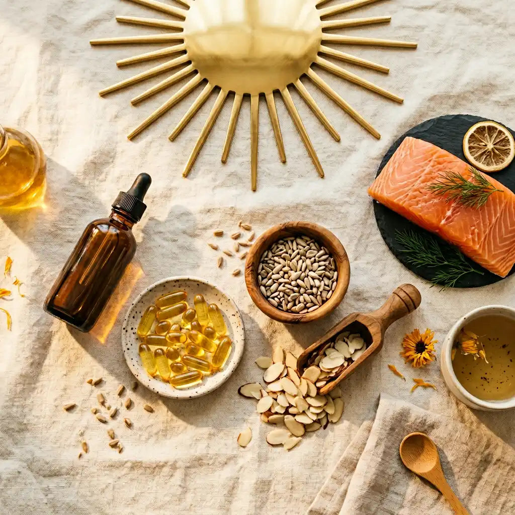 Gelules de vitamine D3 au soleil - bienfaits pour immunite et energie feminine