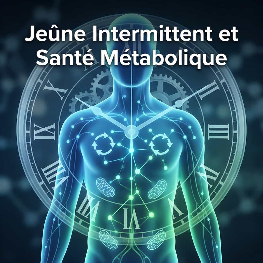 Illustration du jeûne intermittent montrant l'horloge biologique et les processus métaboliques cellulaires