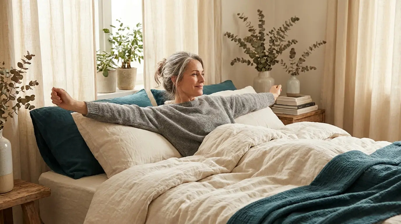 Femme de 50 ans se réveillant reposée — retrouver un sommeil réparateur à la ménopause