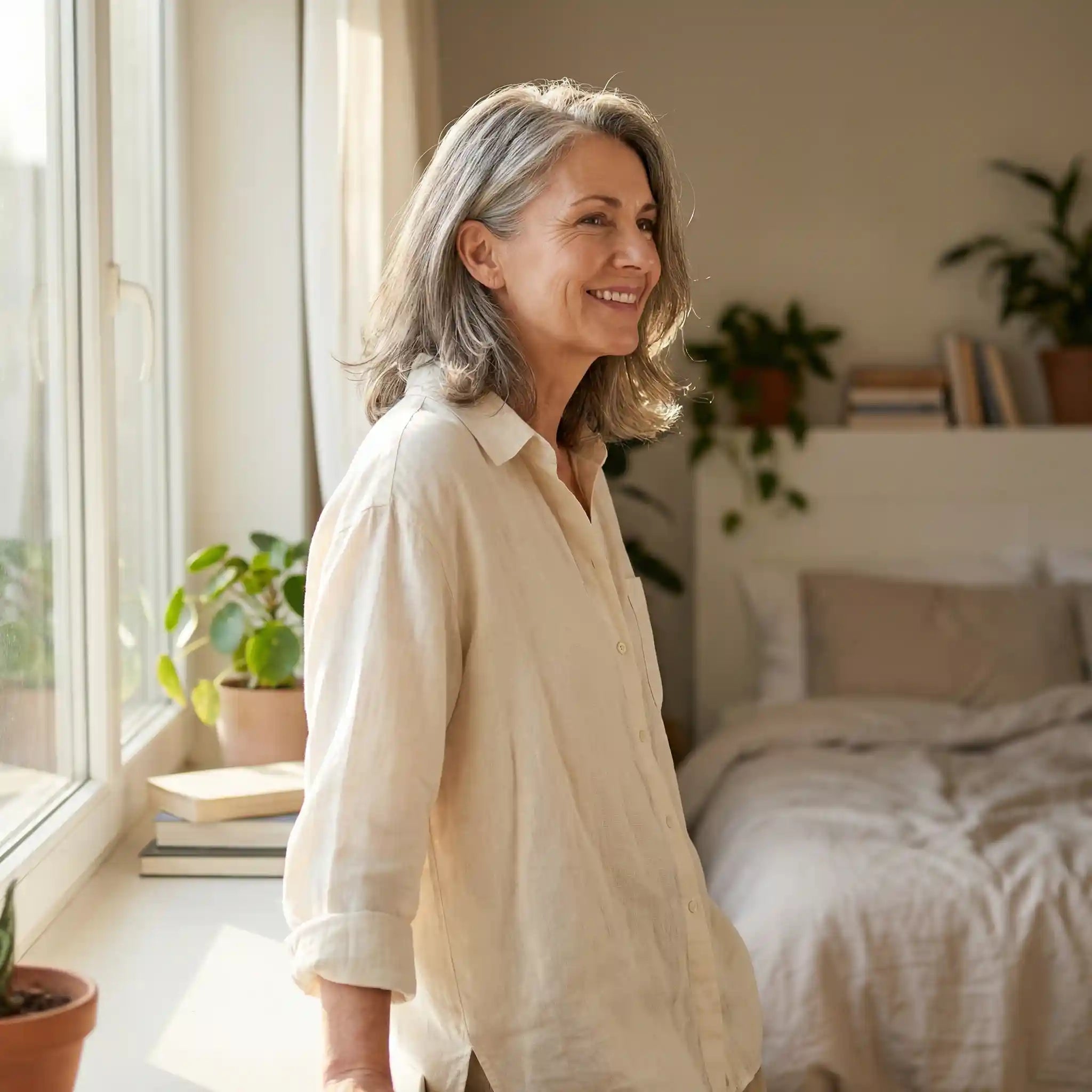 Couple intime souriant - sexualite epanouie apres la menopause avec Nutremys