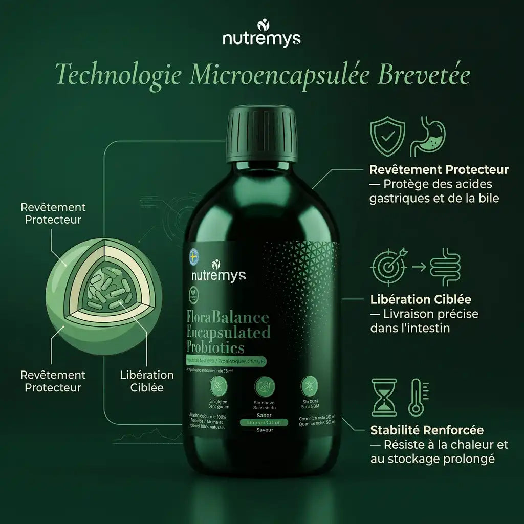 FloraBalance Encapsulated Probiotics – Probiotiques Liquides 25¹⁰ UFC - Nutremys LAB