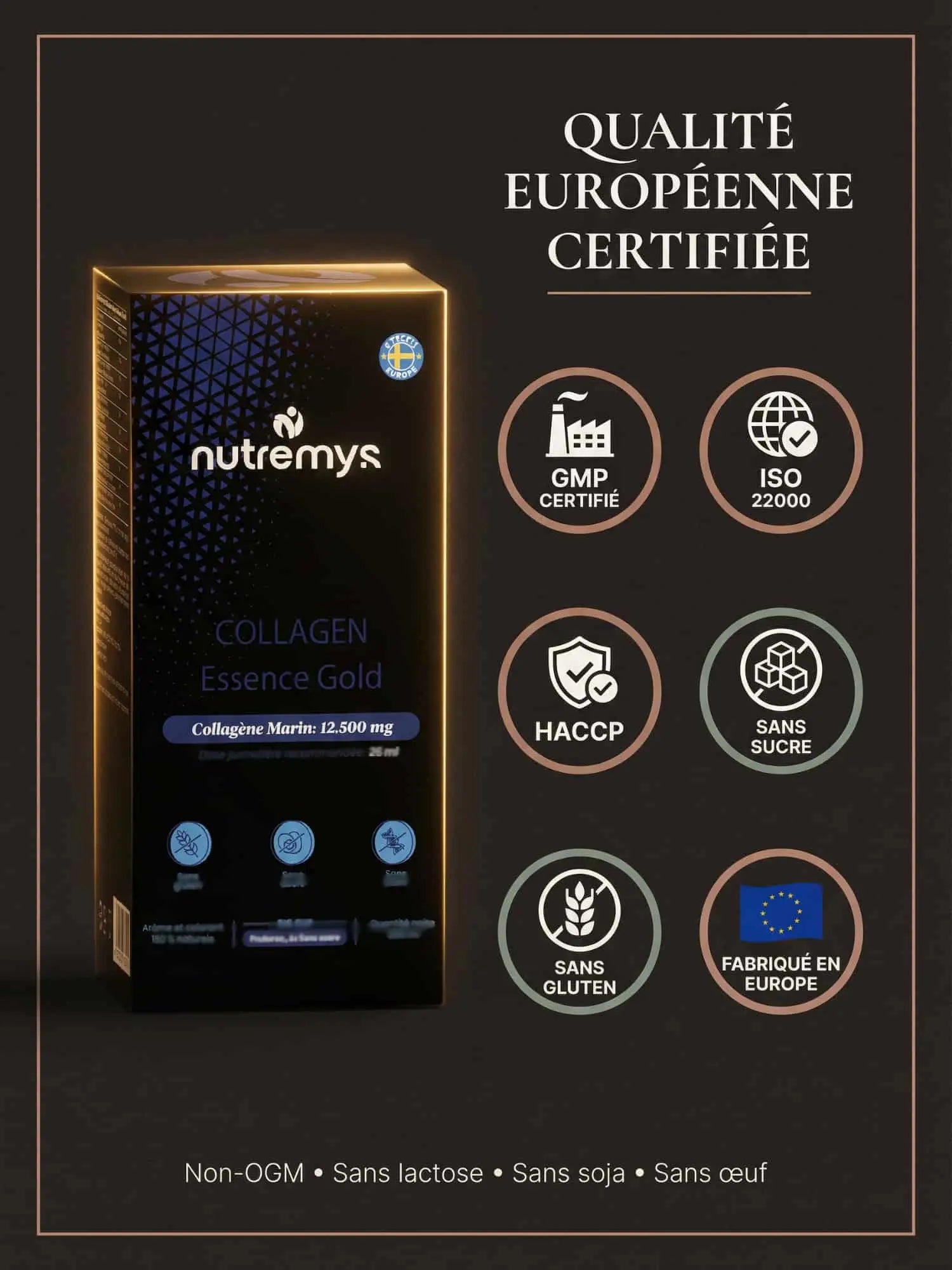 Collagen Essence Gold – Formule Anti-Âge Ultime (Collagène Marin 12 500 mg & Rétinol) Nutremys