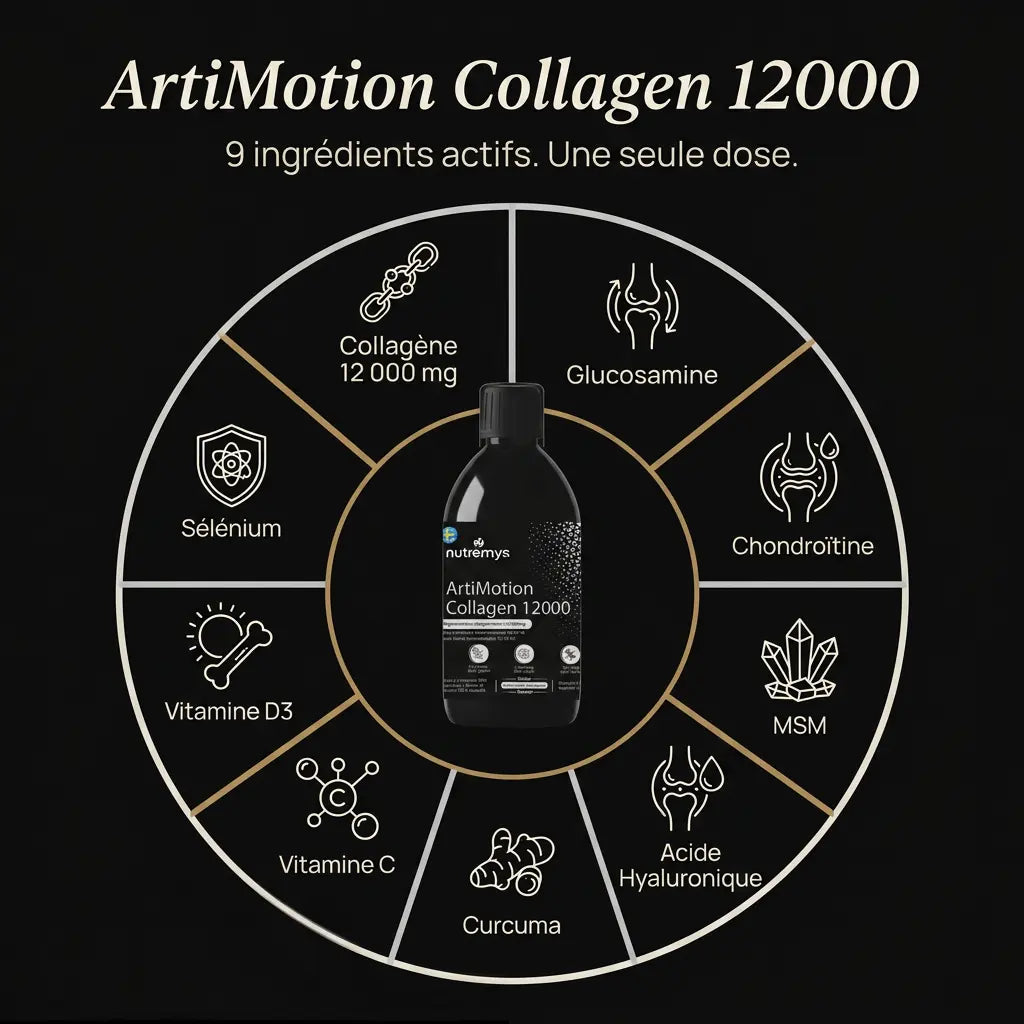 ArtiMotion Collagen 12000 · formule 9 ingrédients actifs liquide · articulations │ Nutremys LAB