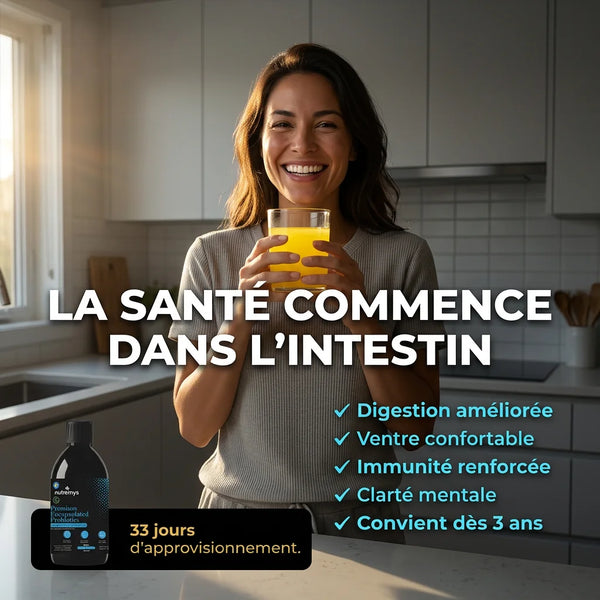 Premium Probiotics Nutremys — bienfaits des probiotiques liquides pour la flore intestinale et l'immunité